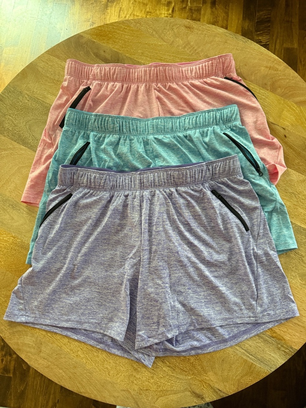 Women's Athletic Shorts in Pink, Teal, and Lavender with Zipper Pockets